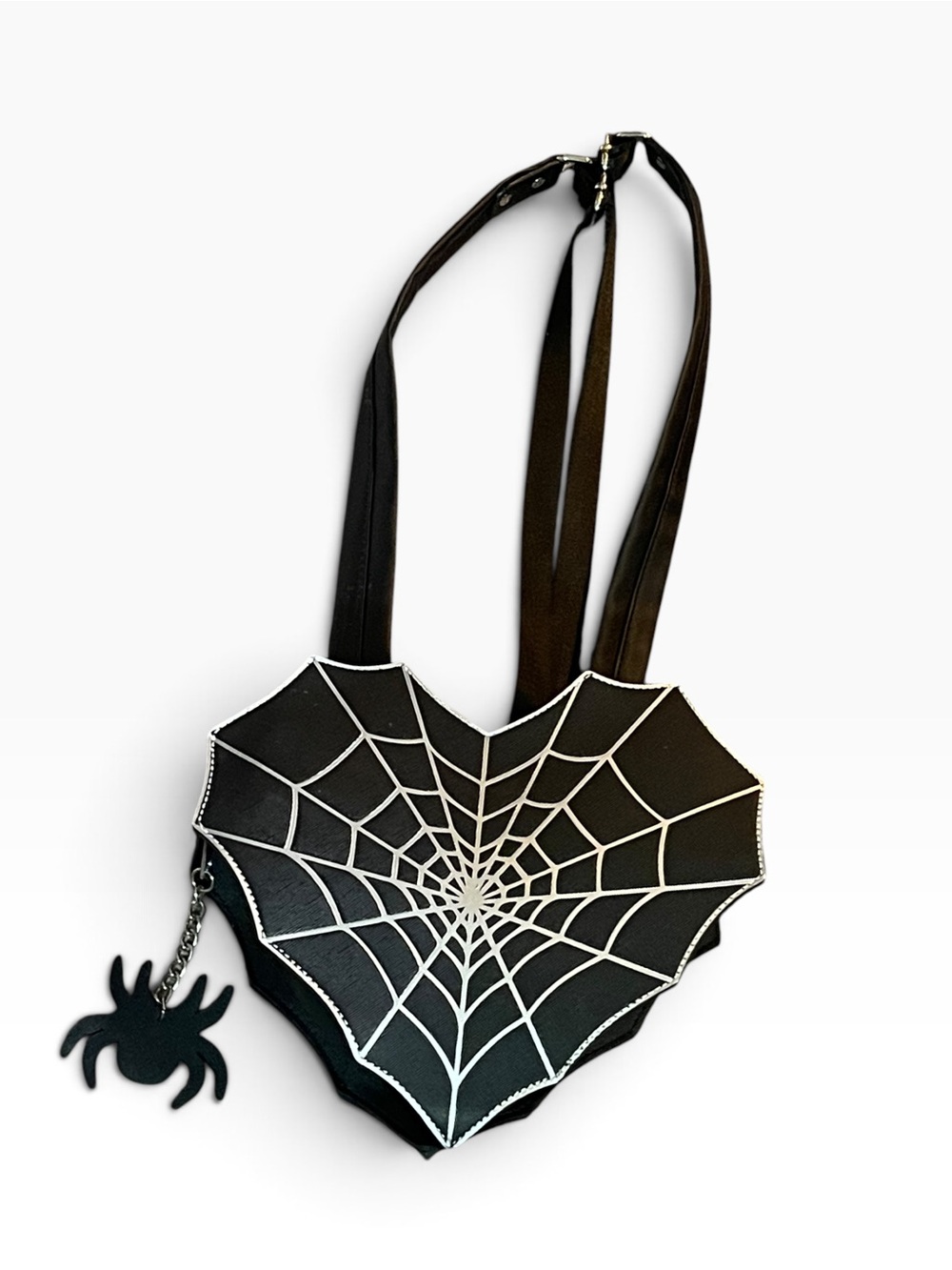 Mad Engine Spiderweb Heart Backpack Crossbody Bag Goth Halloween Novelty Purse